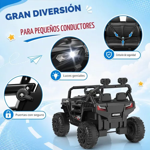 Vista 2 de Winado 12V Ride on Off-Road UTV, coche eléctrico para niños con control Negro