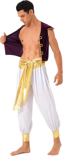 Vista 4 de Conjunto de ropa de Halloween con príncipe árabe para hombre, chaleco con cinturón Bloomers, carnaval, fiesta, club
