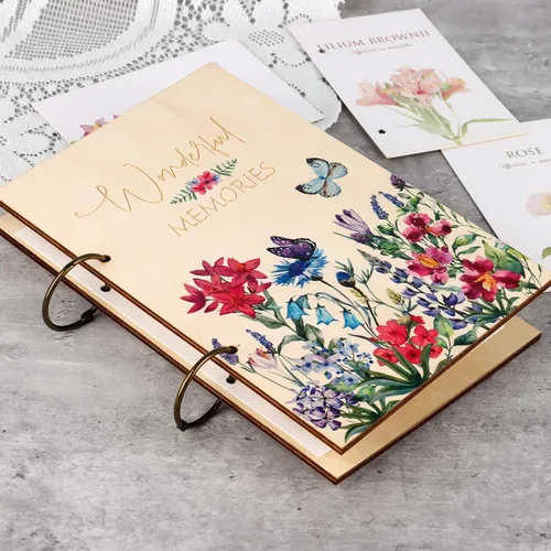 Vista 4 de Giiffu - Libro organizador de tarjetas de felicitación, carpeta de madera para tarjetas de felicitación Álbum de recuerdo de tarjeta de cumpleaños