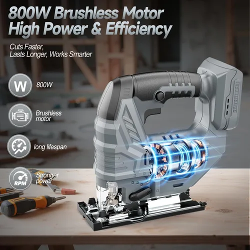 Vista 2 de Sierra de calar inalámbrica compatible con batería DeWalt de 20V, motor sin escobillas, control variable de 7 velocidades, 3200 RPM, potencia