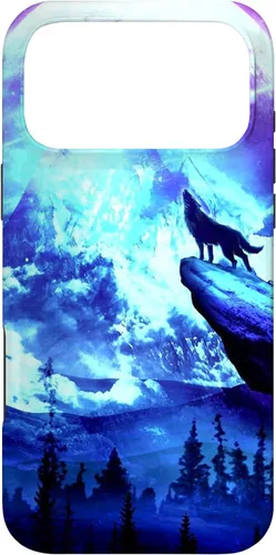 Vista 22 de Funda para iPhone 16 Wolf Mountain Pine Forest Moon Purple Galaxy