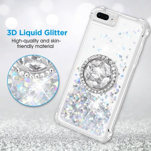 Vista 2 de Funda para iPhone 7 Plus/8 Plus, soporte de anillo con purpurina, funda protectora de TPU transparente a prueba de golpes, patrón de purpurina