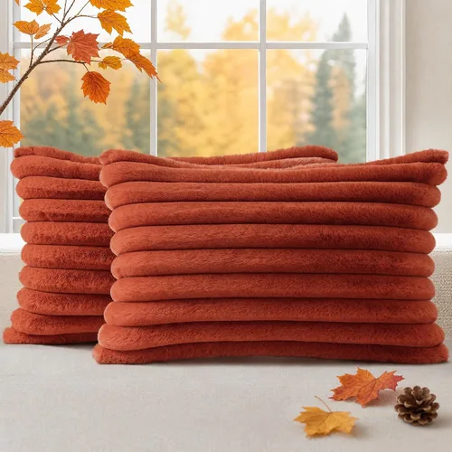 Vista 58 de decorUhome Fundas de almohada de piel sintética, juego de 2, decorativas, afelpadas, suaves, afelpadas, a rayas, parte posterior de terciopelo