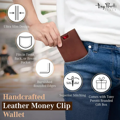 Vista 11 de Tony Perotti Cartera de piel italiana ultrafina RFID para hombre, bolsillo frontal con clip para dinero con ranuras para tarjetas de crédito