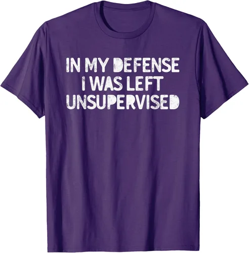 Vista 23 de Camiseta divertida con texto en inglés "Saying In My Defense I Was Left Unsupervised" Negro