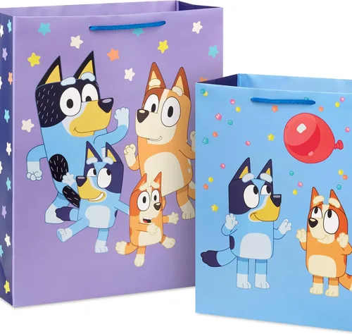 Vista 6 de Hallmark Bluey - Bolsas de regalo de cumpleaños, paquete de 2 (13 pulgadas grandes y 15 pulgadas extragrandes)
