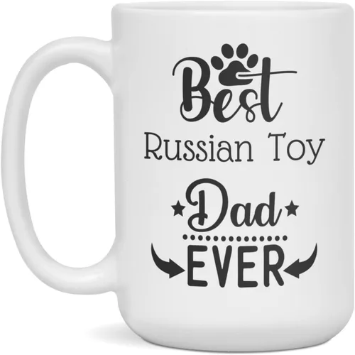 Vista 3 de Best Russian Toy Dog Dad Ever Taza de café para dueños de cachorros, 11 onzas, color blanco