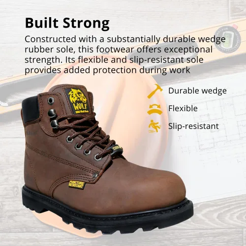 Vista 9 de Wolf Work Boot 100% Genuine Upper Leather Oil Impact Electrical Hazards Non-Slip Rubber Sole Tan Nubuck Plain Toe Padded Collar