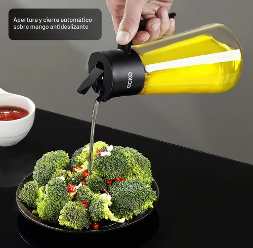 Vista 4 de CCKO Botella dispensadora de aceite de oliva de vidrio con boquilla abatible automática de 19 onzas para cocina, dispensador de aceite de cocina sin
