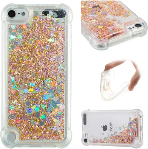 Vista 12 de LEMAXELERS Funda compatible con iPod Touch 7, funda líquida con purpurina flotante de arena movediza a prueba de golpes, funda protectora de love-1