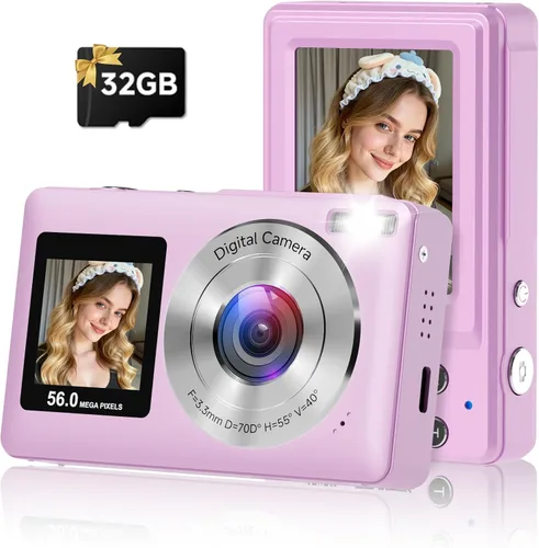 Vista 9 de Cámara digital, cámara digital de pantalla dual de 56 MP mejorada en 2026, cámaras compactas con batería integrada con zoom de 16X, cámaras de viaje