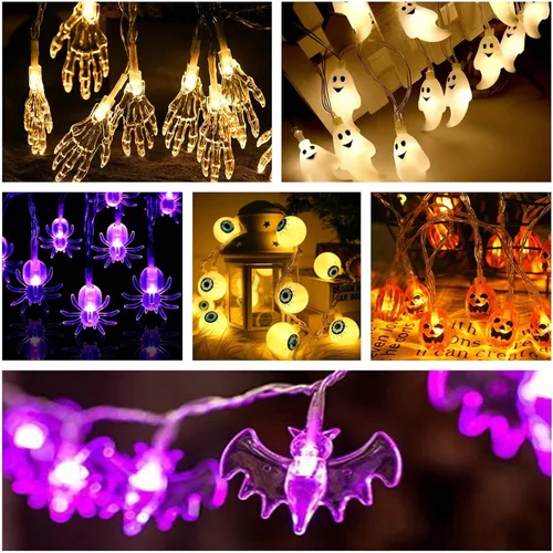 Vista 6 de Guirnalda de luces de Halloween de 10 pies, 20 luces LED, funciona con pilas, para decoración de fiesta de Halloween
