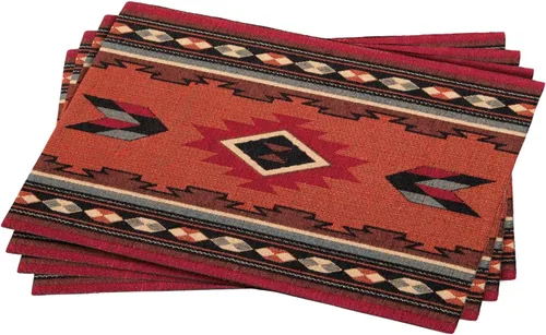 Vista 7 de Kinara Juego de manteles individuales Black Bear - Diseño nativo americano del suroeste - Patrón hermoso y único - Tejido fino cuatro manteles