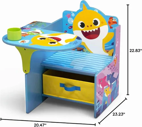 Vista 11 de Escritorio con silla Baby Shark con compartimento de almacenamiento - Ideal para artes y manualidades, hora de merienda, educación en casa, tareas