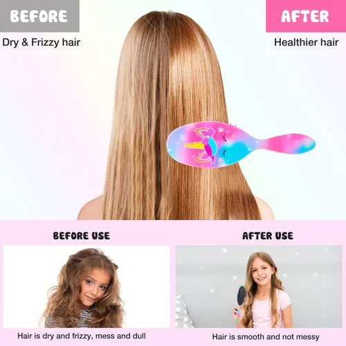 Vista 3 de Cepillo de pelo para niñas y niños pequeños, cepillo desenredante para cabello rizado y grueso, sin dolor, peine para niñas y mujeres, unicornio