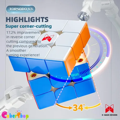Vista 5 de CuberShop QY X Man Tornado V3 M UV Coated (Pioneer con MagLev), nuevo cubo magnético de velocidad 3x3, QY Tornado V3 Pioneer UV, 3x3x3 Cubo