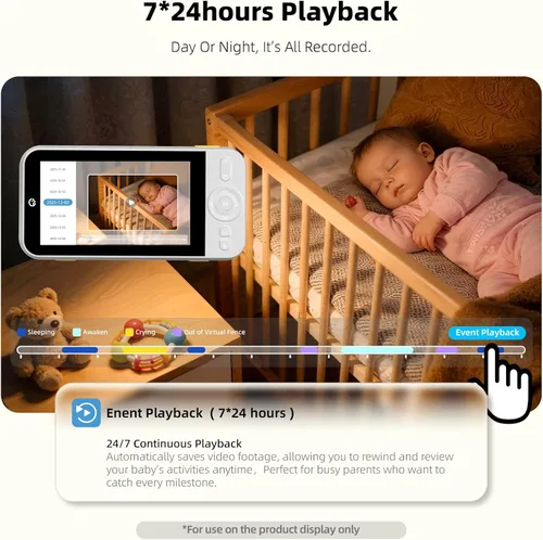 Vista 4 de Ellie Pro - Monitor de bebé con cámara y audio, resolución IPS 2K UHD de 5 pulgadas, batería de 6000 mAh, zoom panorámico remoto 5X, conversación