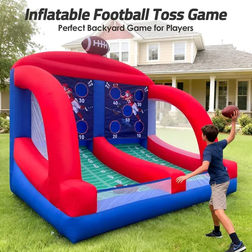 Vista 2 de Juego inflable de lanzamiento de fútbol de carnaval con 4 bolas y soplador, juego de tiro para eventos comerciales, carnavales, fiestas familiares