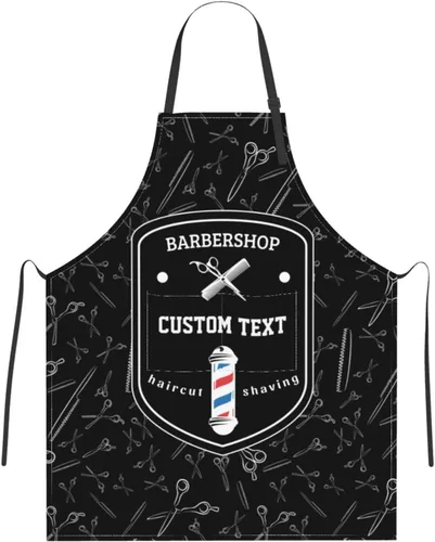 Vista 20 de Delantal de barbería personalizado para hombres y mujeres, delantal de peluquería con texto personalizado con bolsillos, delantal ajustable