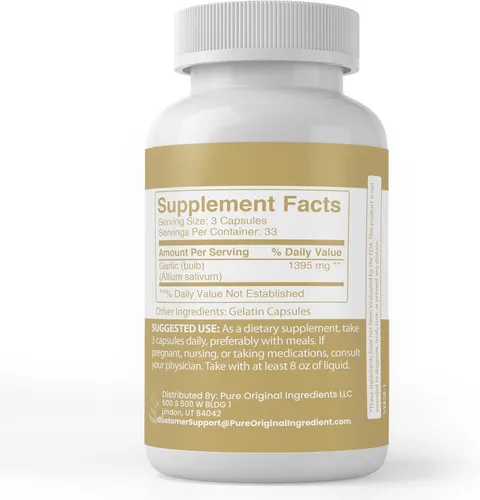 Vista 2 de Pure Original Ingredients Cápsulas de ajo, (100 cápsulas) siempre puras, sin aditivos ni rellenos, verificado por laboratorio
