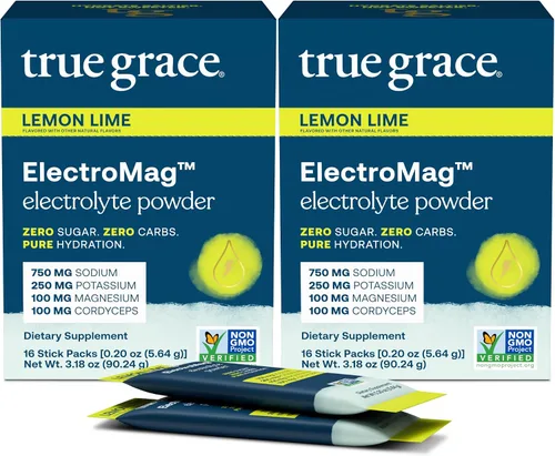Vista 7 de True Grace ElectroMag - 16 paquetes de barras - Limón - Polvo de electrolitos para una hidratación rápida - sodio, potasio, magnesio y cordyceps