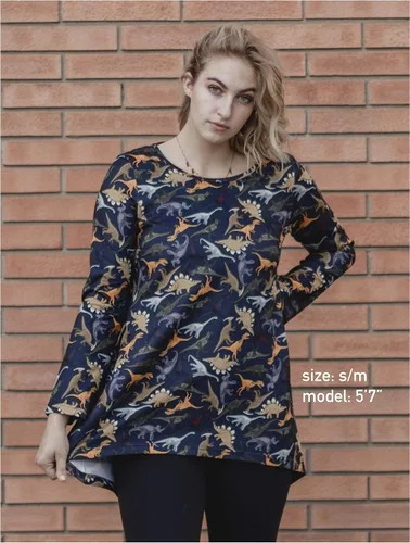 Vista 4 de LaVieLente Fashion Blusa tipo túnica para mujer, con patrón estampado, casual, suave, de manga larga, holgada, con dobladillo alto