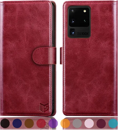 Vista 10 de SUANPOT Funda de cuero tipo cartera para Samsung Galaxy S20 Ultra de 6.9 pulgadas (NON S20/S20+), con tarjetero RFID con tarjetero de crédito RFID