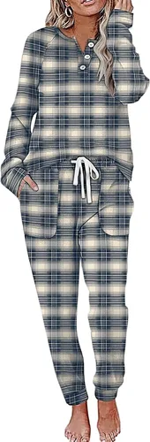 Vista 4 de Wiholl - Conjuntos de dos piezas para mujer: ropa cómoda con sudadera abotonada y pantalones deportivos con bolsillos