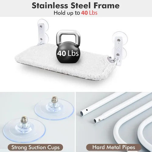 Vista 6 de AMOSIJOY Percha de Ventana Inalámbrica para Gato, Hamaca para Gato para Pared con 4 Ventosas, Ancla y Tornillo para Dos Formas de Instalación