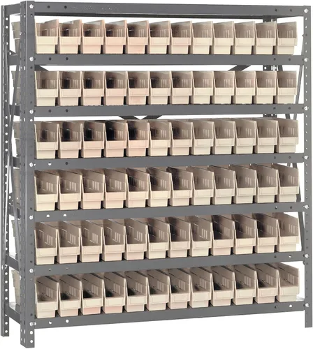 Vista 384 de Quantum QSBU-245BK Heavy Duty Shelving Unit with (7) Shelves and (24) QUS245 Black Bins for Garage Warehouse Storage Distribution 400 lb Load