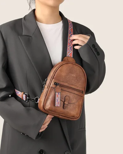 Vista 2 de FADEON Bolso bandolera de diseñador para mujer, bolso cruzado de piel sintética, paquetes de múltiples bolsillos con ranura para tarjetas, Z-marrón