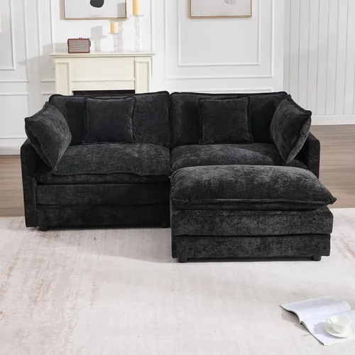Vista 18 de Sofá modular modular con otomano: sofá moderno en forma de L de 76.7 pulgadas, cómodo sofá biplaza, sofá de 3 plazas de felpilla con almohada