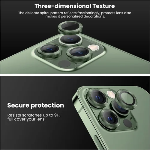 Vista 6 de Tensea Protector de lente de cámara para iPhone 13 Pro, iPhone 13 Pro Max, protector de pantalla de vidrio templado 9H, anillo individual de metal