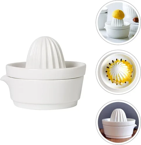 Vista 3 de Zerodeko Exprimidor manual de limón cítrico, exprimidor de jugo de frutas de cerámica, apto para lavavajillas, resistente y pomelo, color blanco