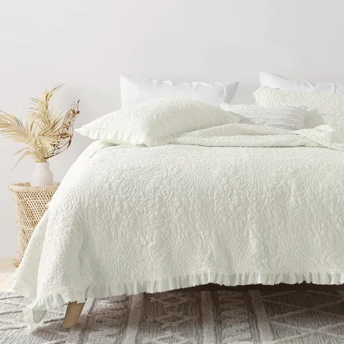 Vista 17 de HORIMOTE HOME Edredón beige con volantes, tamaño individual, microfibra lavada a la piedra, ligera, arrugada, rústica, desgastada, elegante, 2