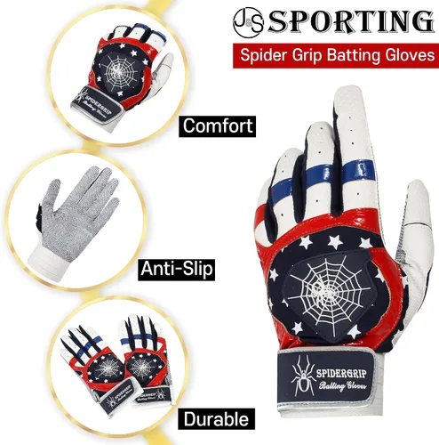 Vista 3 de J&S Sporting Spider Grip - Guantes de bateo de béisbol antideslizantes - Agarre antideslizante duradero para hombres y jóvenes jugadores