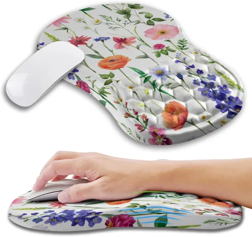 Vista 24 de Alfombrilla ergonómica para ratón con soporte de muñeca con espuma viscoelástica con protuberancia de masaje, alfombrilla para ratón de alivio
