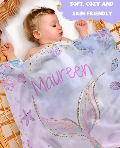 Vista 3 de Manta de bebé personalizada para niñas y niños, manta de bebé personalizada con nombre, mantas personalizadas con nombre para niños, manta de Linda