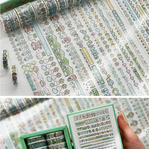 Vista 3 de 12 rollos de cinta kawaii de arte washi, suministros de oficina para la escuela, estética, juego de cinta adhesiva decorativa de dibujos animados