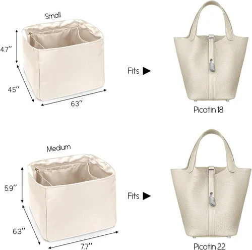 Vista 2 de LEXSION Organizador de bolsos sedosos para bolsas de Picotin 1822, organizador de bolso, inserto de lujo con cremallera, bolsa de mano, moldeadores