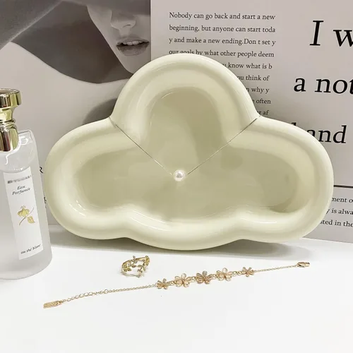 Vista 3 de Bandeja de cerámica para joyería para anillo y llave, bonita forma de nube, soporte decorativo para placa de joyería, decoración de habitación