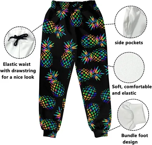 Vista 3 de Frestree Pantalones deportivos con cordón y bolsillo para gimnasio, entrenamiento, correr, ropa deportiva para hombres y mujeres, Piña tropical