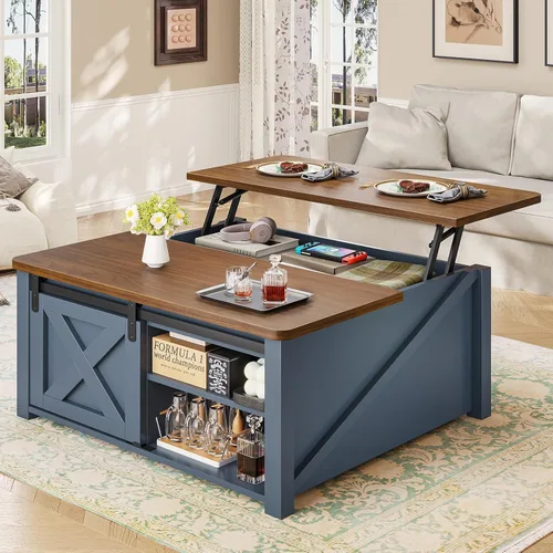 Vista 14 de SEDETA Mesa de Centro con Tapa Elevable de 31.5" con Almacenamiento, Mesas de Centro Cuadradas para Sala de Estar, Mesa de Centro Estilo Granja