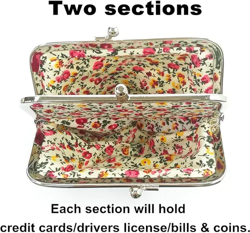 Vista 2 de Monedero con adorable diseño floral y hebilla bolso vintage de cierre suave