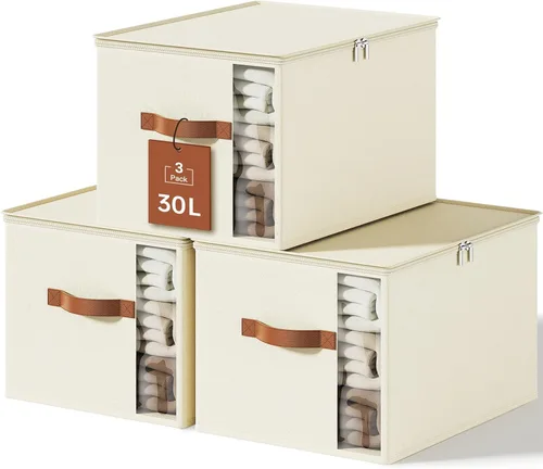 Vista 11 de Contenedores de almacenamiento de ropa con marcos resistentes, caja organizadora de ropa de tela plegable para mudanza, cubo de almacenamiento