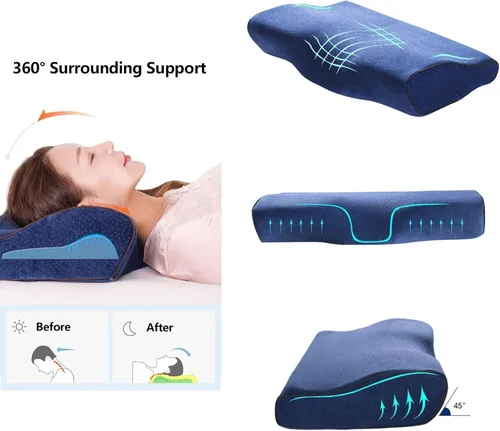 Vista 4 de Almohadas ortopédicas para el cuello para aliviar el dolor, dormir de lado, almohada cervical cervical de espuma viscoelástica, almohadas cervicales