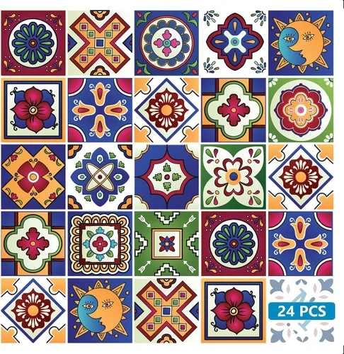 Vista 27 de Juego de 24 calcomanías para azulejos de salpicaduras en muro, azulejos tradicionales de Talavera, calcomanías para azulejos de baño y cocina