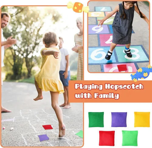 Vista 4 de Jerify 72 mini pufs para niños, a granel, mini bolsas de frijoles coloridos para lanzar niños, familia y adultos, juegos de patio al aire libre