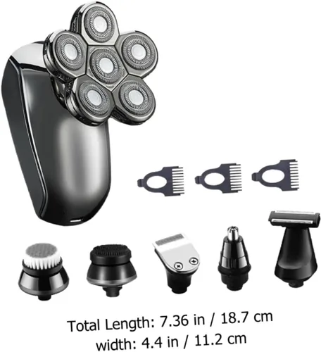 Vista 5 de Beaupretty Afeitadora eléctrica recargable para hombre, 6 cabezales para recortadora de pelo, afeitadora de barba