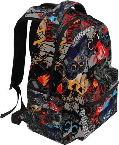 Vista 2 de Krafig Monster Truck Car - Mochila escolar para niños, niñas, mochila escolar para escuela primaria, mochila de viaje, Monster Truck, Mochilas
